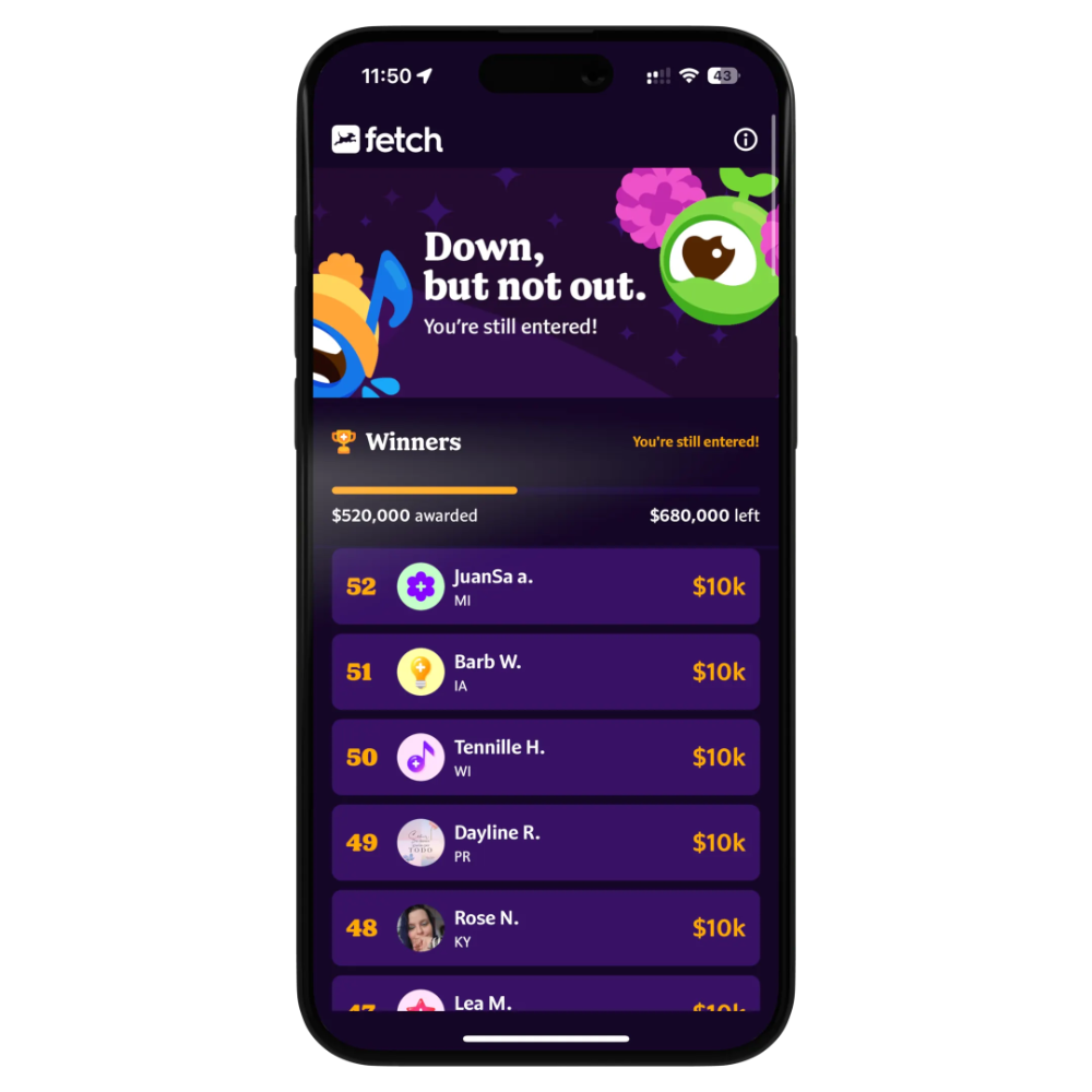 Fetch Super Bowl app screen